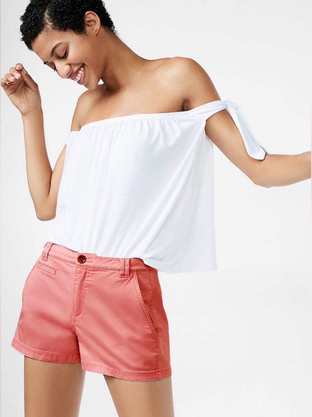 Express White Off-the-Shoulder Tie Sleeve Top